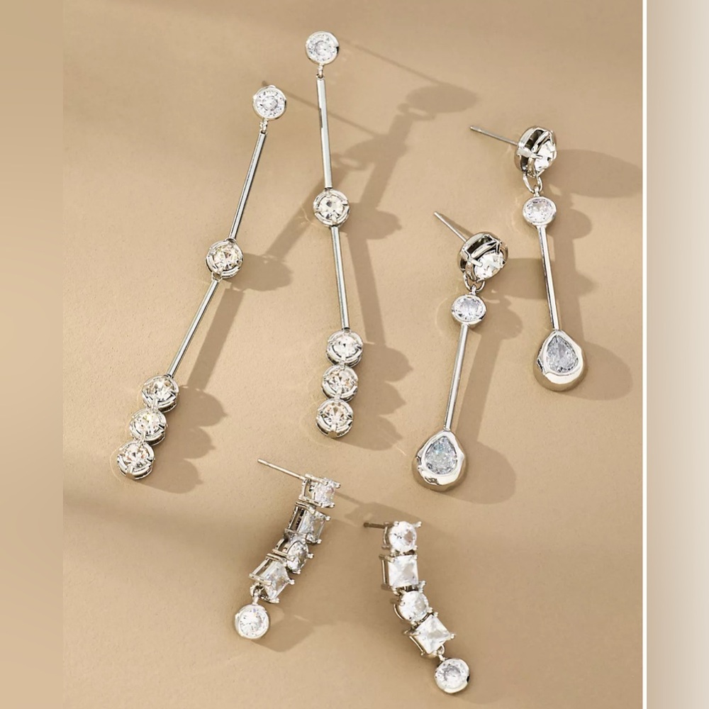 ANTHROPOLOGIE Long Crystal Drop Earrings Set of 3 NEW Bridal Event‎ Y2K